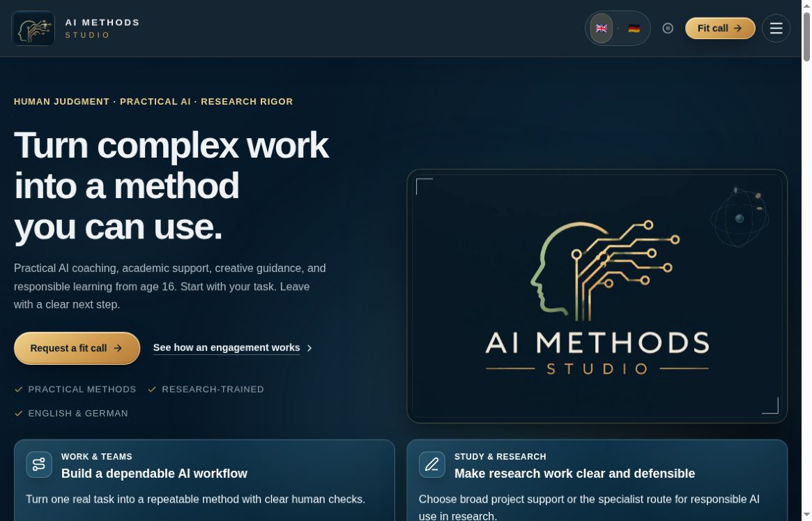 Actual desktop capture of AI Methods Studio on 10 October 2026